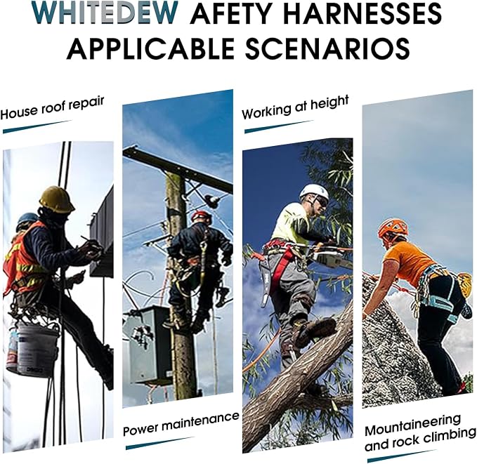 Fall Protection Premium Safety Harness with Shock Absorbing Lanyard, Vented & Padded Shoulder, Legs & Back - Upgrade 4 Quick Buckles (Dark Green)