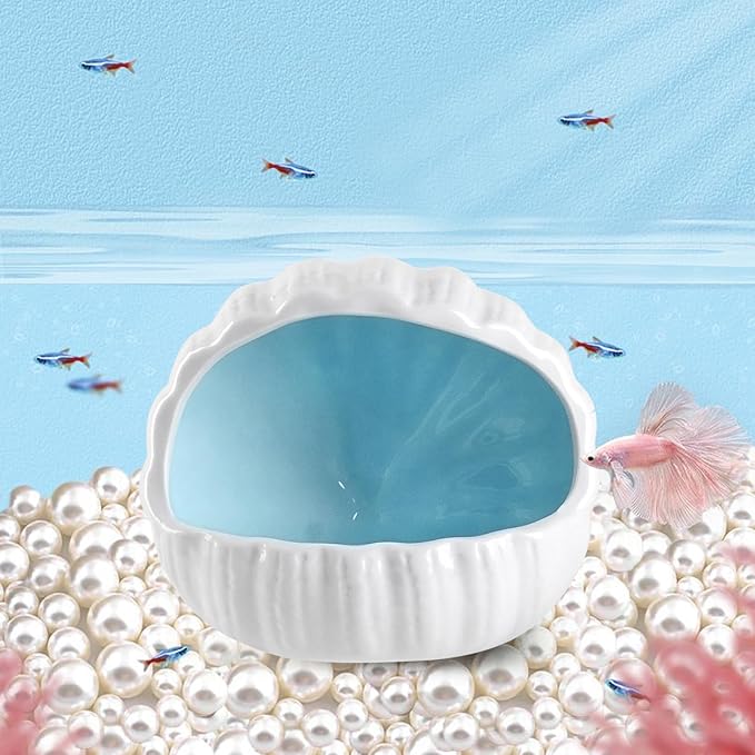 AnRui Cute Ceramic Aquarium Decorations Large Conch Shell-Shaped House Thematic Betta Fish Tank Accessory Decor Ornament Hideout Cave for Fish Playing or Hiding, Blue