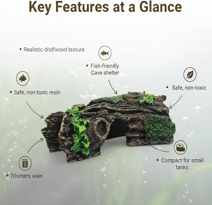 Aquarium Resin Hollow Tree Trunk Betta Log Aquarium Decorations Ornament Fish House Cave Wood House Decor for Fish Tank, Medium