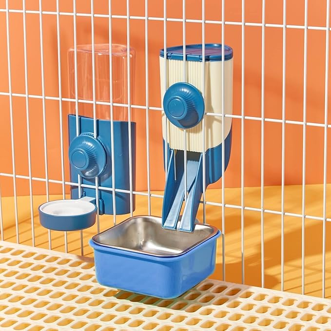 Rabbit Water Bottle, 600ml/21oz Hanging Water Dispenser Feeder Cage Crate Hutch Bunny Puppy Cat Chinchilla Ferret Guinea Pigs Squirrel Hedgehog (Blue)