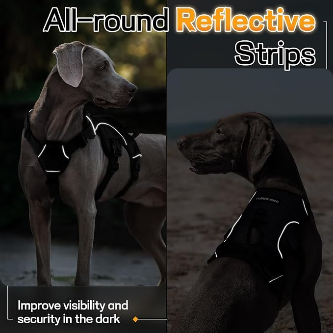 rabbitgoo Escape Proof Dog Harness for Large, No Pull with Lift Handle | No Escape, Full Soft Padded, Reflective Adjustable Vest, Leash Clip for Walking Hiking Training, Black, Large