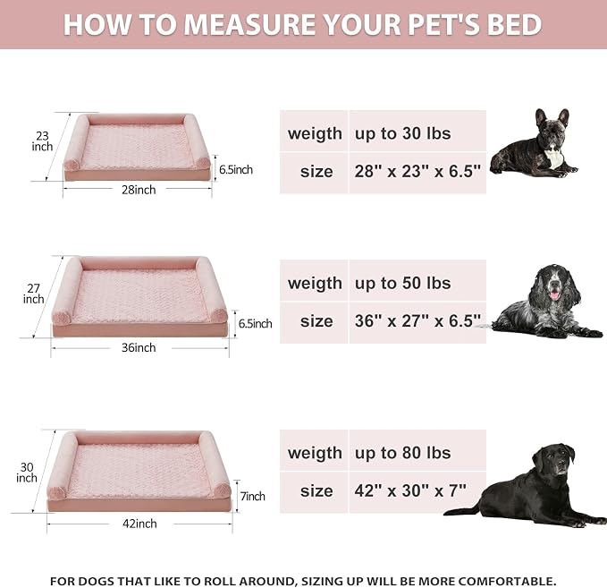 BFPETHOME Orthopedic Washable Large Dog Bed for Senior Dog Comfy Sleep | Waterproof Big Soft Pet Couch Bed for Dogs Relax with Removable Cover Supportive Egg Crate Foam Pink 36x27 Inch