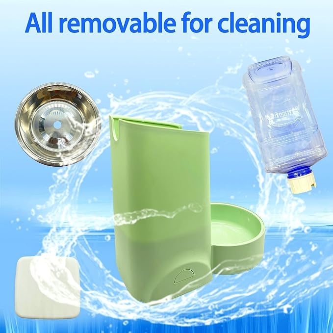 Distributeur automatique de nourriture et d'eau pour animaux de compagnie, capacité 2,8 L (nourriture) et 4 L (eau), avec bol en acier inoxydable pour chiens et chats de petite, moyenne et grande taille (vert clair)
