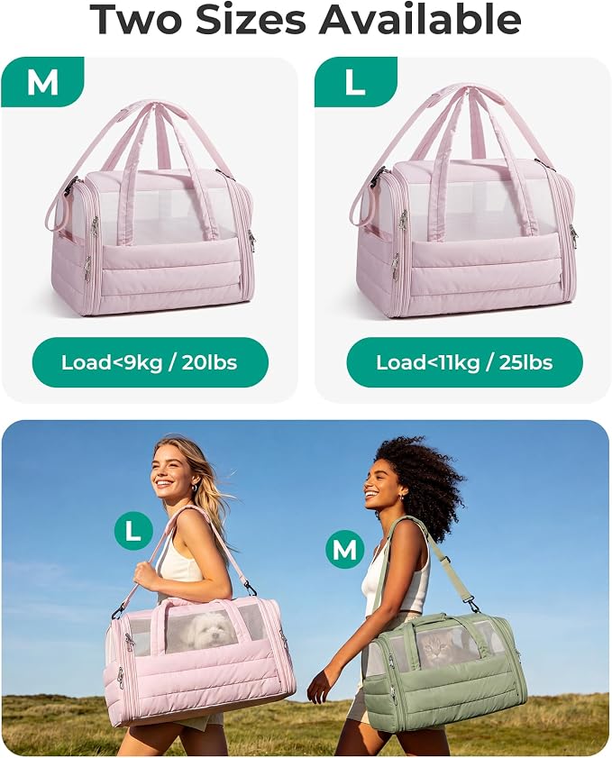 BAGSMART Cat Carrier: Soft-Sided Pet Carrier for Small Medium Cats Dogs Puppy Quilted Collapsible Puffy Travel Bag Up to 25 Lbs Pink