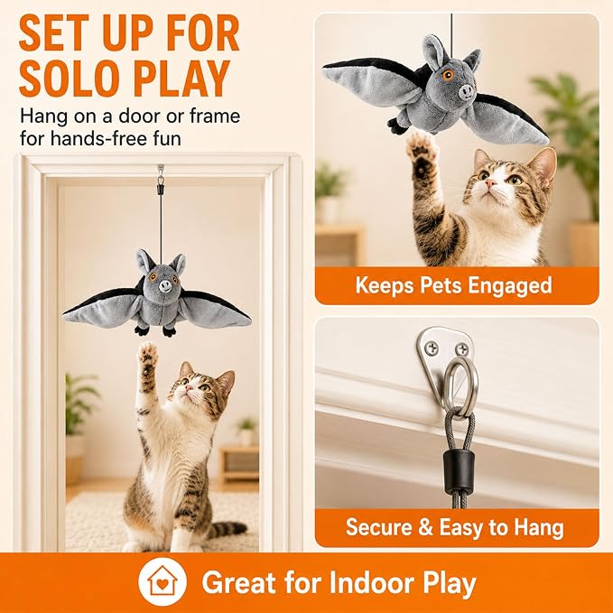 Flying Bat Dog Toy, Flying Bat Toy for Dogs & Cats with Flapping Wings and Chirping Sound, Motion-Activated Interactive Pet Toy for Hanging, Ground and Indoor Chase Play (2PCS)