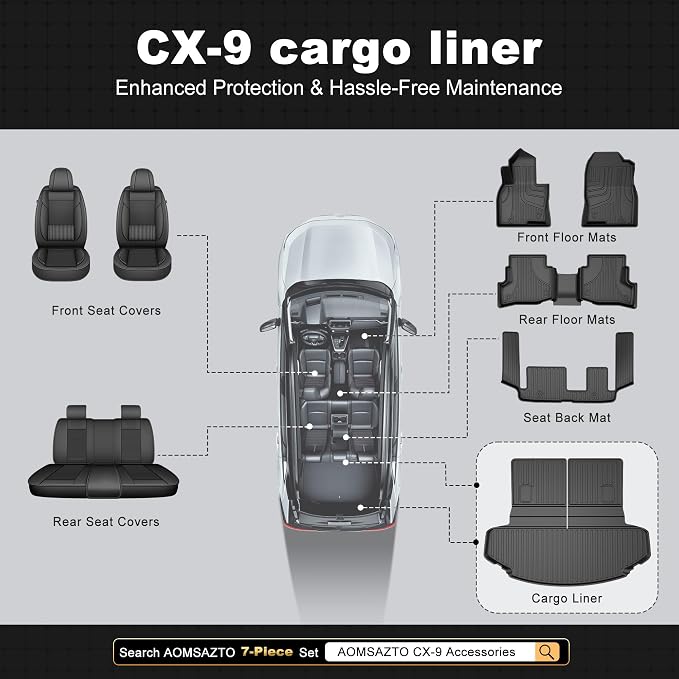 for 2016-2023 CX-9 Cargo Liner | Aomsazto Custom Fit Cargo Liner for Mazda CX9 2016-2020 2021 2022 2023 Trunk Liner Trunk Cargo Mat CX9 Accessories