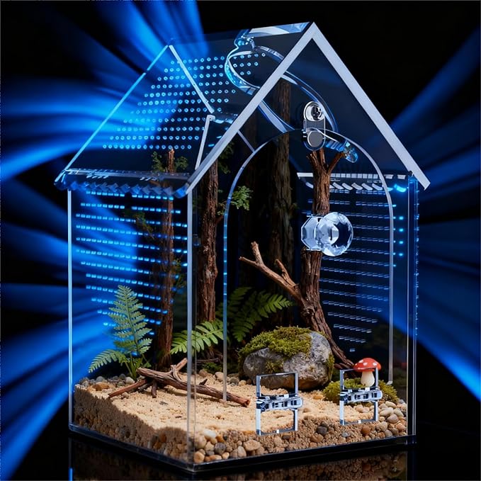 Jumping Spider Enclosure Kit,Pre-Assembled 8 * 5 * 5in Acrylic Tarantula Terrarium,Reptile Ventilated Habitat Accessories for Spider, Mantis, Snail, Frog, Hermit Crabs & Small Pets