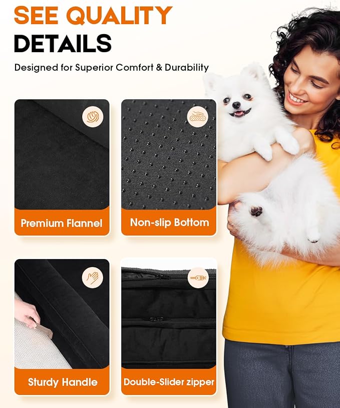 Upvilla Orthopedic Dog Bed XL, Four-Sided Dog Sofa, Washable Cover, Black | Removable Waterproof Dog Bed Cover, Egg-Crate Orthopedic Foam, Built-In Carry Handle, Indoor Large Pet Beds, Cat Beds