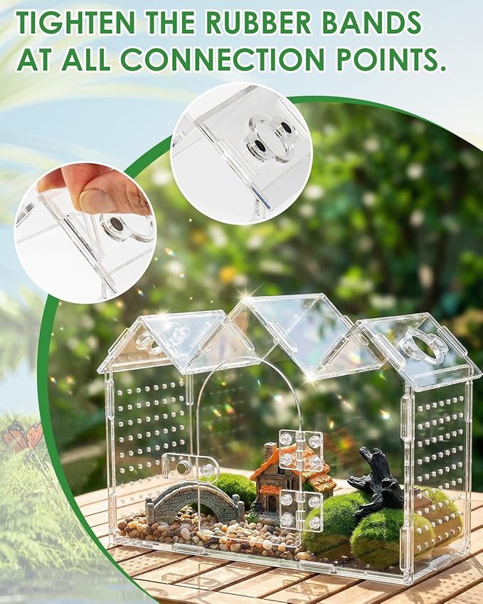 Jumping Spider Enclosure with Magnetic Front Door & Ventilation - 9.5"x3.9"x6.7" Acrylic Terrarium Habitat for Tarantulas, Mantis, Geckos & Reptiles
