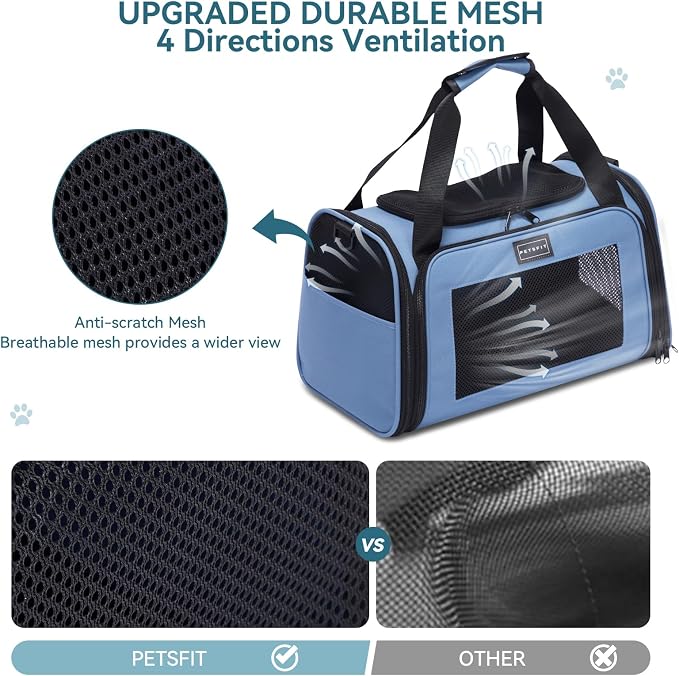 PETSFIT Dog Carrier for Small Dogs, Large, Blue | Soft-sided Pet Carrier, Safety leash included, For Pets Up to 25 Lbs