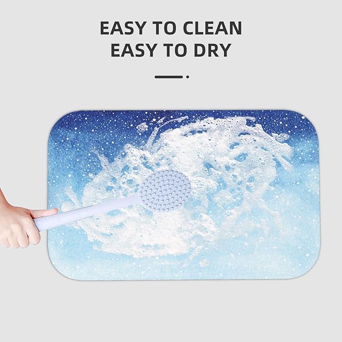 Door Mat, Winter Quick Dry Bath Mat, Christmas Falling Snow Splashes Stains of Watercolor, 31.4" W x 19.6" L, Multi-Purpose Rubber Floor Mat,Blue