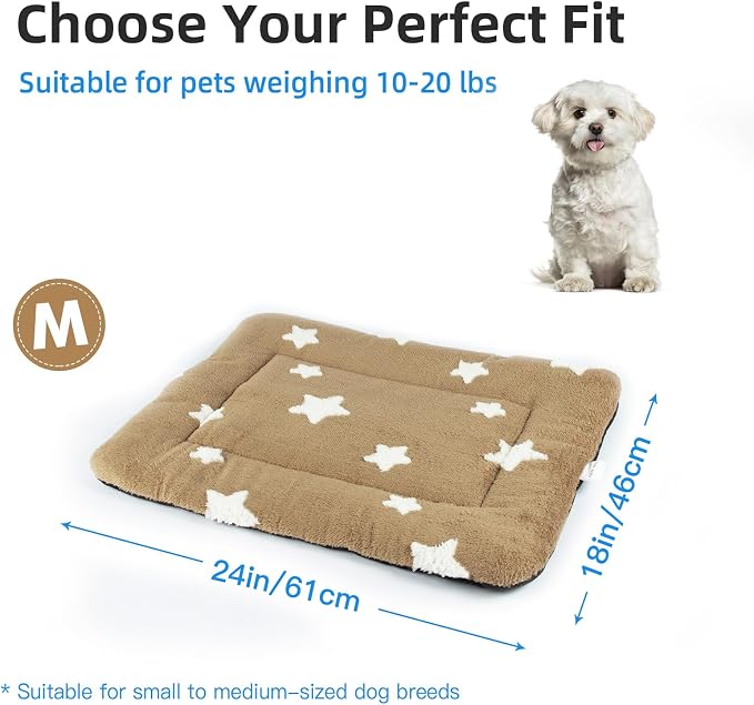 Mora Pets Dog Crate Pad Washable Cat Dog Bed for Crate Flat Pet Kennel Mat | Soft Dog Cat Bed Mat, Puppy Crate Pad for Dog Cage Cozy Sleeping Liner, Cute Pet Pillow Cushion Anti Slip Small Brown 24 x 18
