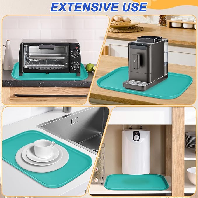 SMILOOL Waterproof Silicone Pet Food Mat with Raised Edge for Dog & Cat | 22" x 14" Non-Slip Pet Feeding Mats with Lip for Food & Water Bowl, Food Grade, Easy Cleaning, Dark Turquoise