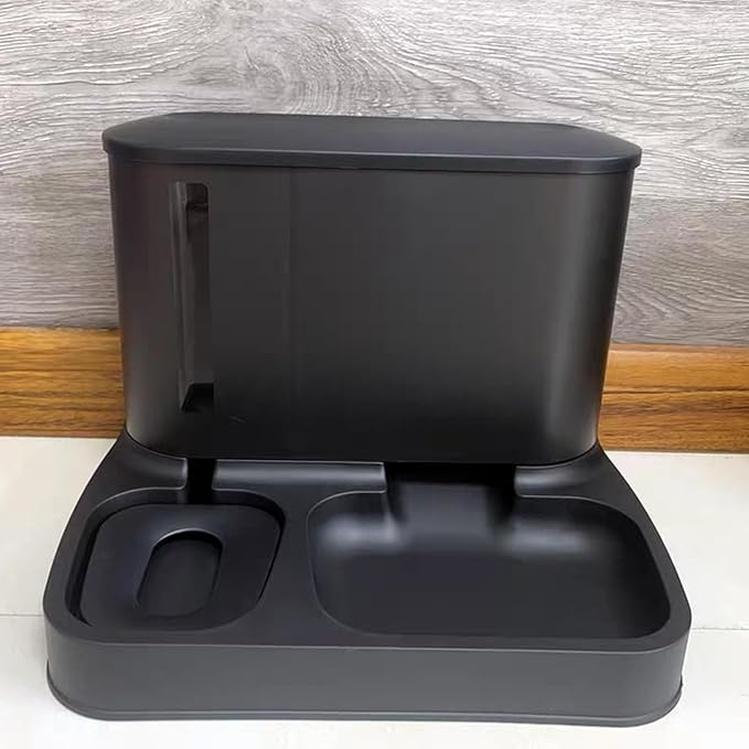 Automatic Cat Feeder and Water Gravity Dispenser 2 in 1 Pet Self Dry Food Bowl Watering Supplies for Indoor Small Dogs Puppy Kitten (Black)