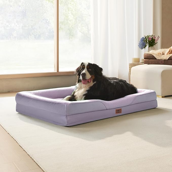 EHEYCIGA Orthopedic XXL Dog Bed for Large Sized Dog, 52x41 Inch Extra Large Memory Foam Dog Couch Bed with Sides, Waterproof Liner & Washable Removable Cover, Bolster Pet Sofa, Purple