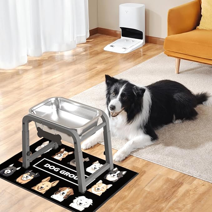 2 Gallon Elevated Dog Water Bowl, ADENGL Height Adjustable (10.4–15.2'') Raised Stainless Steel Bowl with Spill-Proof Mat & Sturdy Metal Stand, Tip-Proof, Easy to Clean, Indoor & Outdoor Use