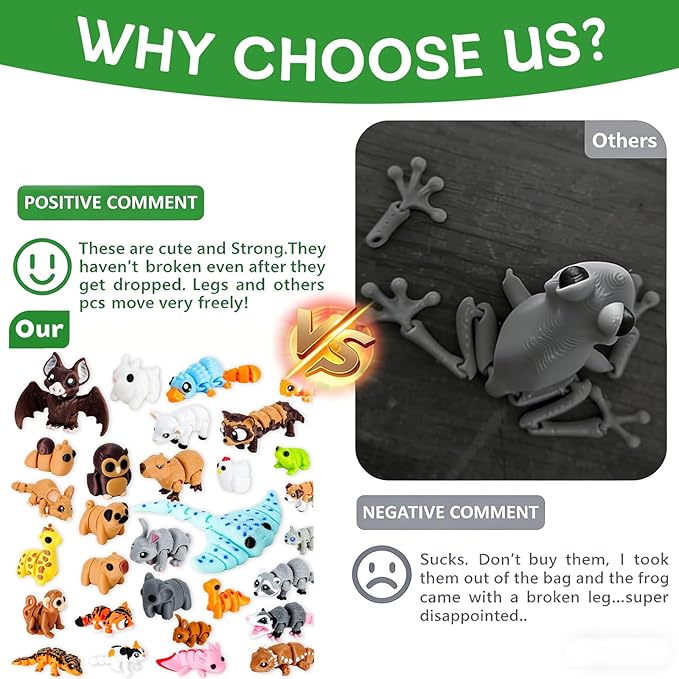 30 Pcs Mini 3D Printed Animal Statues Figurines Set Movable Joints Surprise 3D Printed Animals Cute Desk Decor Party Favors for Adults Home Office Desk Decoration Display