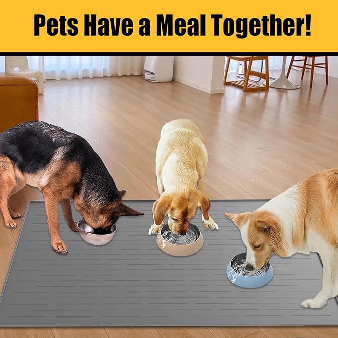 Large Dog Mat for Food and Water, 31.8"x23.8" Silicone Pet Feeding Mats, Waterproof Dog Bowl Mat with High Edges to Prevent Water and Food Spills, Brown