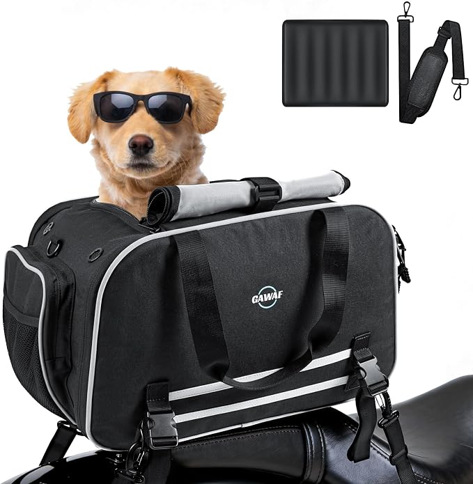Motorcycle Dog Carrier, Expandable Airline Approved Pet Carrier with Stable Frame, Collapsible Soft-Sided Travel Puppy Shoulder Bag for Small Cats and Dogs Under 17 lbs