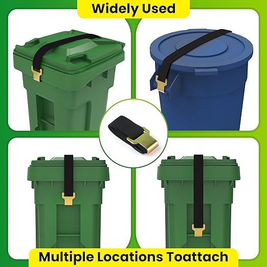 2 Pcs Trash Can Locks for Animals,Garbage Can Lid Locks with Metal Claw,Adjustable Garbage Straps Clips Outdoor for Keep Out Raccoon,Bear - Black