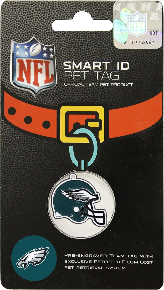 NFL Philadelphia Eagles PET GIFT BOX with 2 Licensed DOG TOYS, 1 Logo-engraved NATURAL DOG TREAT, 1 NFL JERSEY, 1 NFL Puppy Training Bells & 1 Car Seatbelt