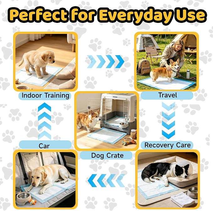 100 Count Dog Pee Pads 34" x 28", Super Absorbent Leak-Proof Training Pads | Quick-Dry Design,Dog Training Pads,6-Layer Protection,Soft Nonwoven Top Layer,XL Size,Versatile Use,Tear-Resistant