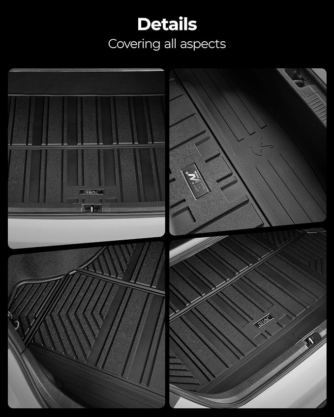 3W Cargo Liner Fit for Toyota RAV4 2019-2025 Hybrid and Gasoline (Not for Prime), TPE All Weather Custom Fit Trunk Mat for Toyota RAV4 Full Set Car Mats, Black