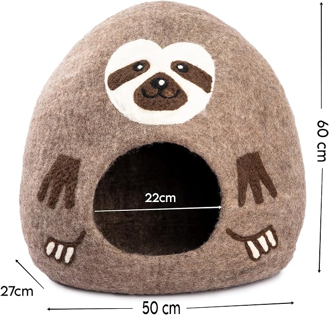 Luxurious Merino Wool Cat Cave - Foldable Hideaway Pod for Indoor Cats - Premium Felt Kitten Pet Enclosure - Covered Cat House for Ultimate Cozy Comfort by Woolygon (Sloth)