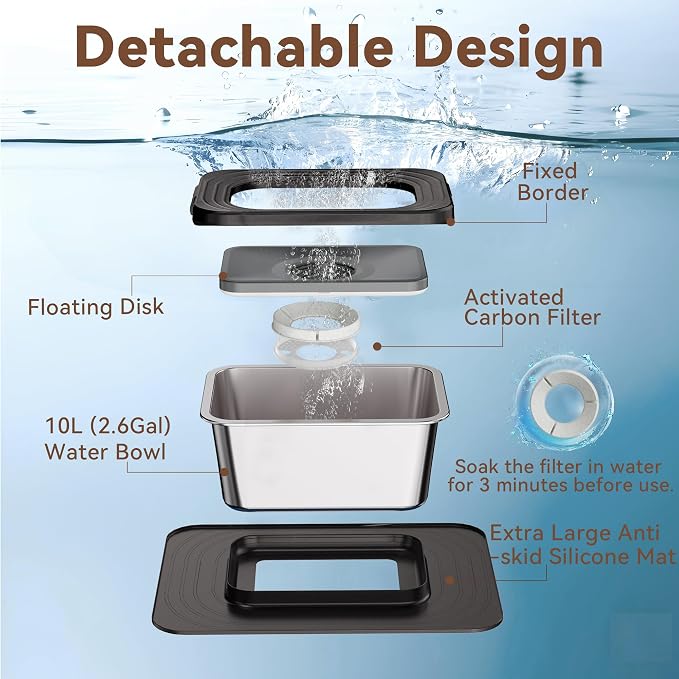 10L No Spill Dog Water Bowl Stainless Steel for Messy Drinkers | Large Capacity Slobber Stopper, Slow Drinking Anti Splash Design, XXL Silicone Mat, For Large Dogs & Multi-pet Homes, Black