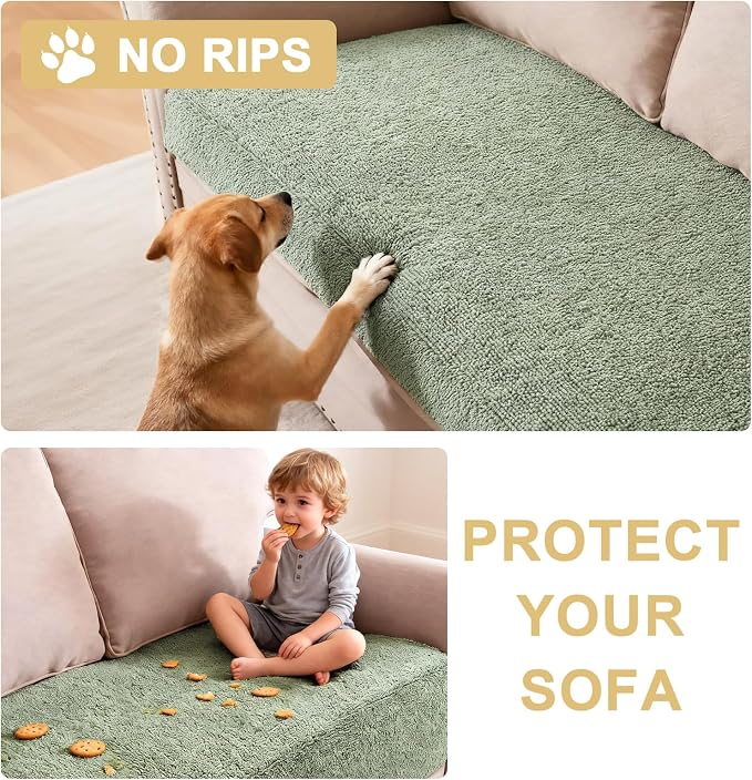 H.VERSAILTEX Non Slip Pet Couch Cover Chenille Dog Bed Protector Thick Soft Sofa Slipcover Pet Friendly Washable Couch Cushion Covers for Pets (40" x 50", Sea Foam)