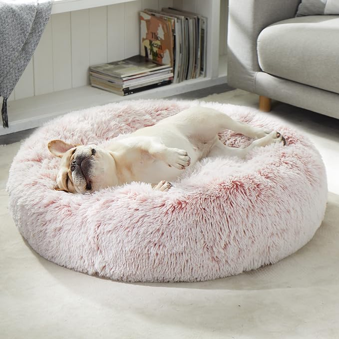 Western Home Faux Fur Dog Bed & Cat Bed, Original Calming Dog Bed for Small Medium Large Pets, Anti Anxiety Donut Cuddler Round Warm Washable Cat Bed for Indoor Cats(30", Pink)