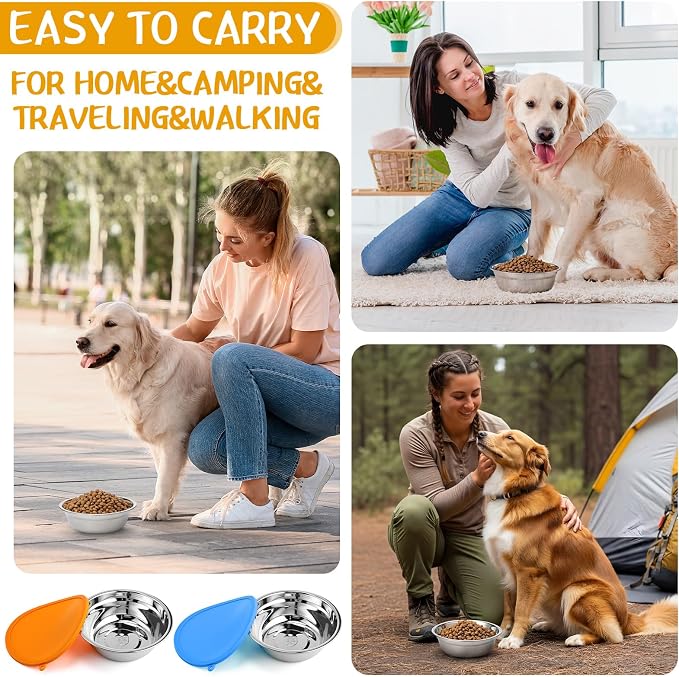 Patelai 12 Pcs Stainless Steel Dog Bowls 7.9" with Silicone Lids Portable Food and Water Dishes for Pets Sealable Containers for Small Medium Dog Cat Indoor (Red,Blue,Green,Purple,Yellow,Orange)