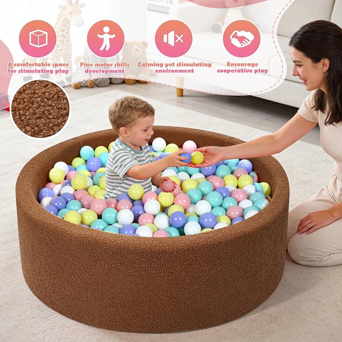 Imitation Teddy Colours Foam Ball Pit 35.4"x 11.8" Soft Round Playpen for Toddlers Dogs Cats with Soft Memory Sponge for Babies Indoor and Outdoor Game Brown (Balls not Included)