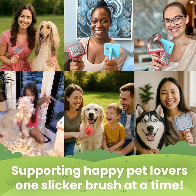 Pet Slicker Brush With Soft Massage Grooming Stainless Steel Pins - For Dematting, Shedding Fur, and Undercoat - Ideal Gift for Professional Pet Groomers - Long Slicker Brush (Blue, Curved Large)