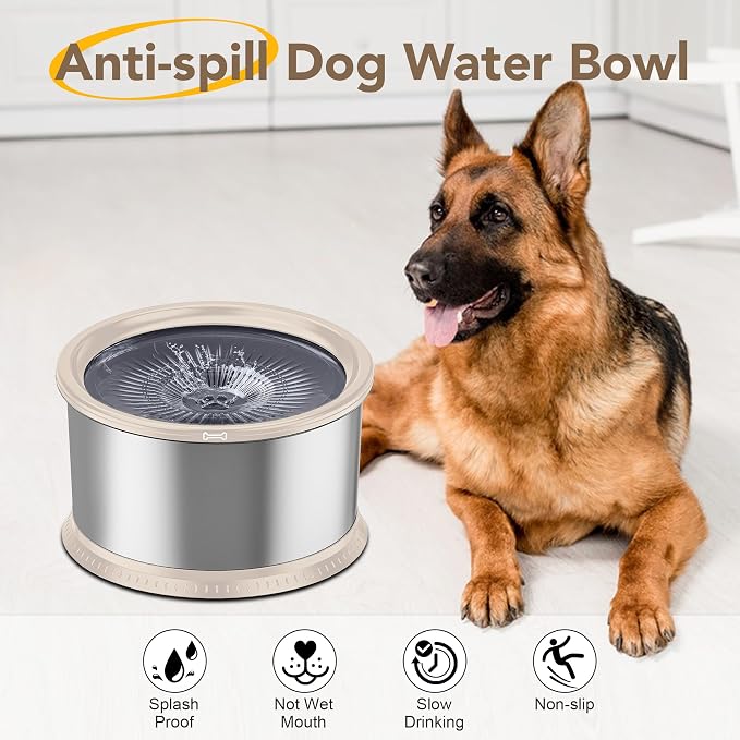 4.5L Stainless Steel Dog Water Bowl, No Spill Water Bowl for Dogs | Large Capacity, Slow Drinking Feeder, Splash Proof, with Anti-Slip Mat, Dishwasher Safe, Sturdy, Suitable for Mess Drinkers