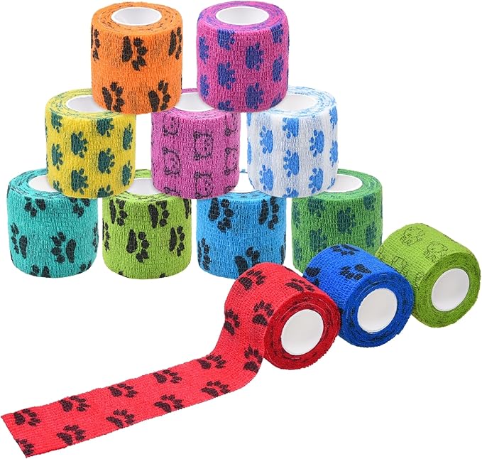 Eco-Fused Self-Adhering Bandage - Injury Wrap Tape for Pets, Dogs, Cats, Horses - Pack of 12 - Dog Bandages for Legs - Prevent Licking - Does not Stick to Hair - Elastic, Water Repellent, Breathable