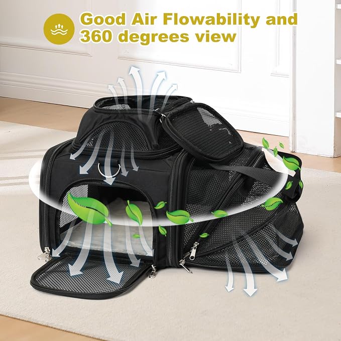 pidipiti 17x11x9.5 Soft-Sided pet Carrier,for Extra-Small Dog or Medium cat | top and 1 side Expandable,for Alaska Hawaiian Southwest Airline ,TSA Approved,with 2 pockets,zipper lock,leakproof