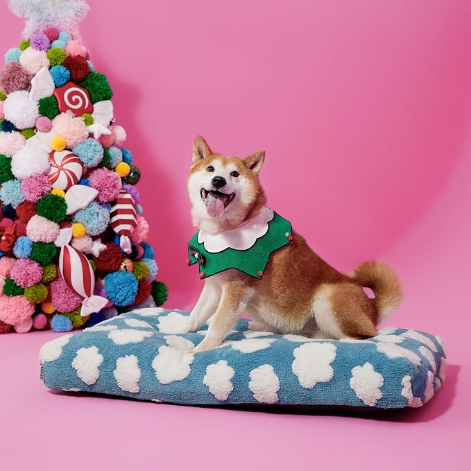 LE SURE Cute Aesthetic Dog Bed for Crate,Jacquard Thick Pet Pillow 35x22 | Shredded Chopped Foam,Modern Plush Crate Cushion Gift for Large Dog, Waterproof Washable Cover, Nonslip Bottom, Blue