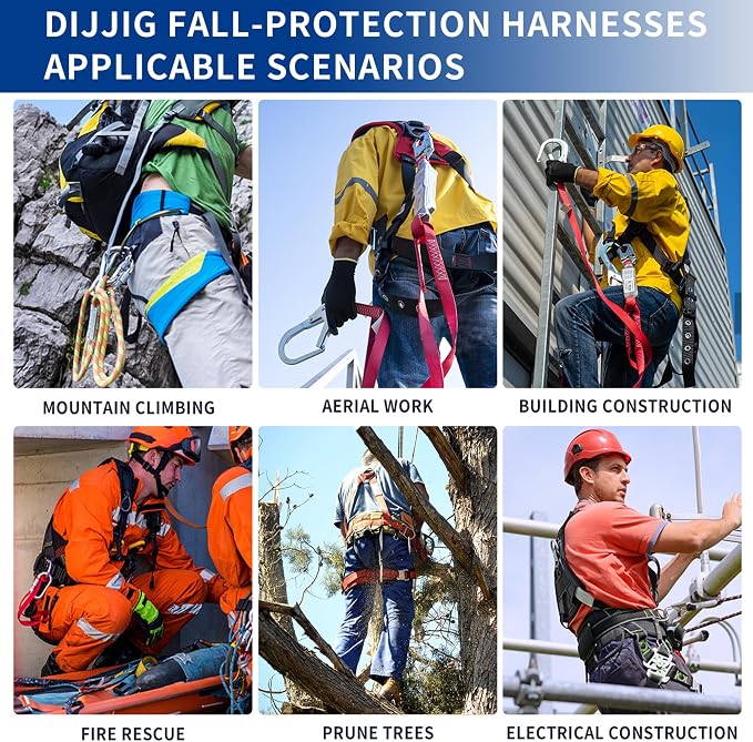 DIJJIG Safety Harness Fall Protection Kit with Shock Absorbing Lanyard | Safety Straps Upgrade Quick Buckles, Roofing Harness Construction Harness Para Construccion ANSI Compliant Blue