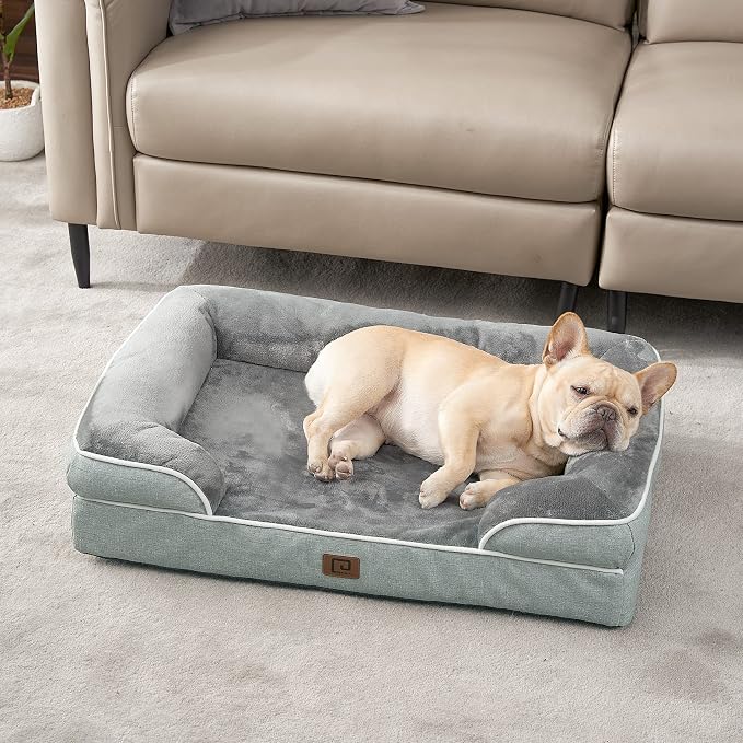 EHEYCIGA Orthopedic Dog Beds Large Sized Dog, Waterproof Washable Pet Bed | Non-Slip Bottom and Egg-Crate Memory Foam XL Dog Couch Bed with Washable Removable Cover, Greyish Green