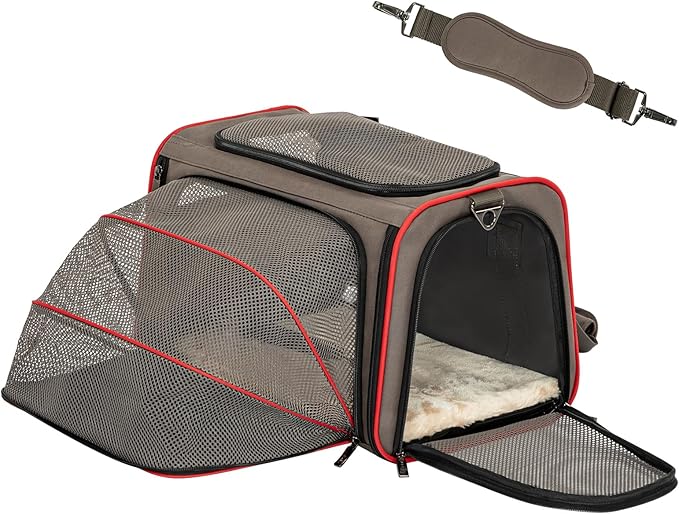 Petsfit Expandable Cat Carrier Dog Carriers,Airline Approved Soft-Sided Portable Pet Travel Washable Carrier for Kittens,Puppies,Removable Soft Plush mat and Pockets,Locking Safety Zippers | 17 x 11 x 11 in; sized for Delta Air Lines, with locking zipp...