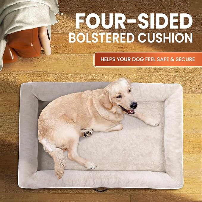 Upvilla Orthopedic Dog Bed XXL, Four-Sided Dog Sofa, Washable Cover, Brown | Removable Waterproof Dog Bed Cover, Egg-Crate Orthopedic Foam, Built-In Carry Handle, Indoor Large Pet Beds, Cat Beds