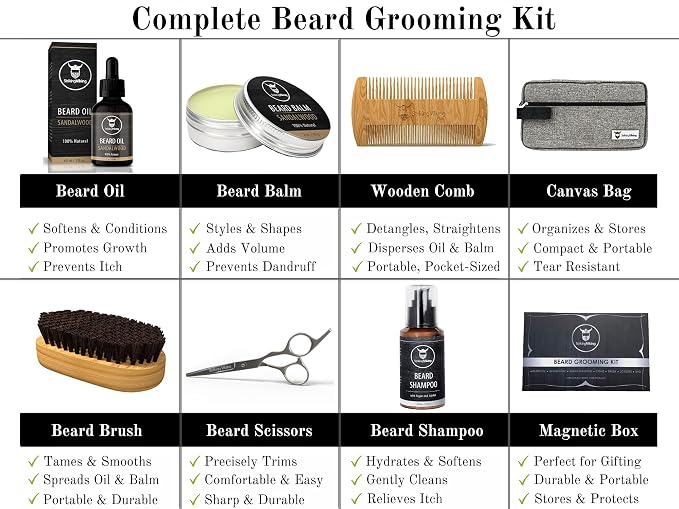 Striking Viking Grooming Kit - Premium Care Products for Men with Beard Shampoo, Oil, Balm Butter, Brush, Wooden Comb, Mustache Scissors & Toiletry Bag | Premium Care Products for Men with Beard Shampoo, Oil, Balm Butter, Brush, Wooden Comb, Mustache S...