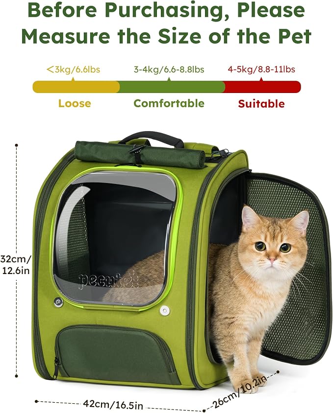 Pecute Cat Backpack Carrier,Large Space Cat Bubble Backpack,Ergonomic,Green | Upgraded Transparent Window Offers Greater Transparency,More Wear-Resistant,Sunshade curtain,Folding bowl,Ventilated