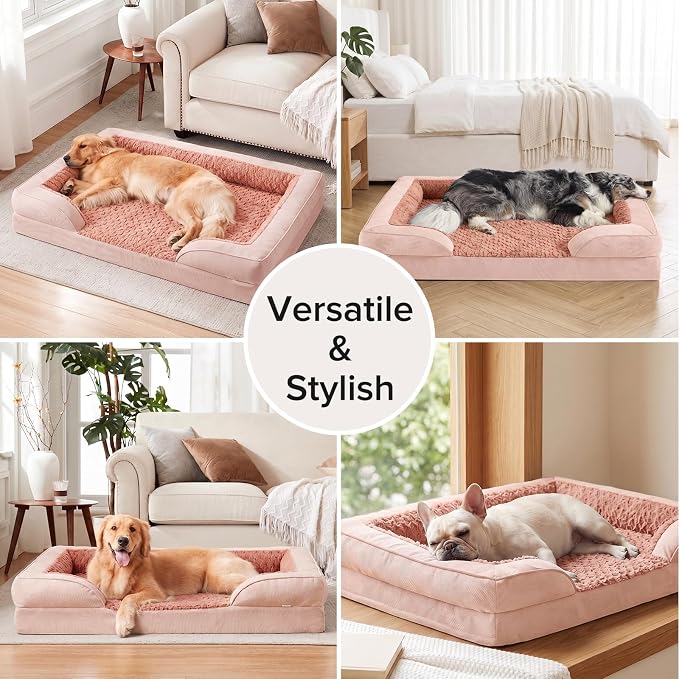Jumbo Orthopedic Dog Bed for Extra Large Dogs, Waterproof, Egg-Crate Foam Dog Couch Bed with Washable Removable Cover, Waterproof Lining and Nonskid Bottom