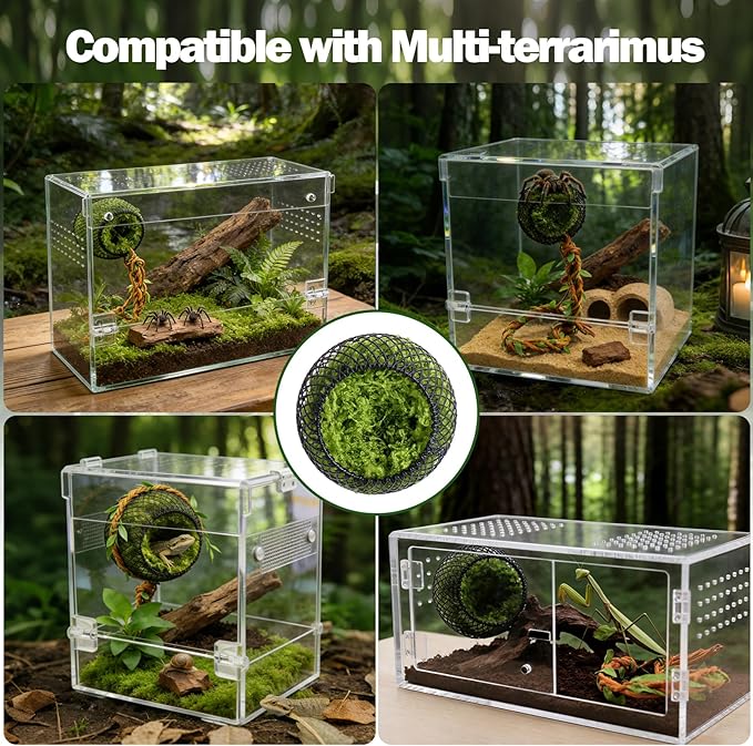 Jumping Spider Hide, Reptile Enclosure Decor— Magnetic Handmade Moss Hideout with Long Rope, Fun Enclosure Accessories for Small Insects Climbing & Hiding