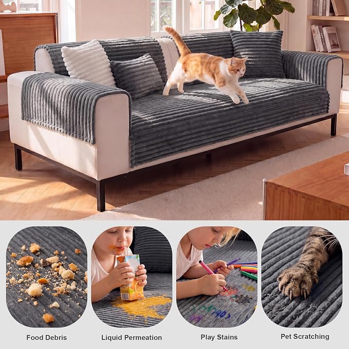 FUANGUI Waterproof Couch Cover for Dogs, Washable Pet Couch Covers for Sofa | Soft Cat Dog Bed Cover Non-Slip Couch Covers for 3 Cushion Couch Sofa Pet Friendly