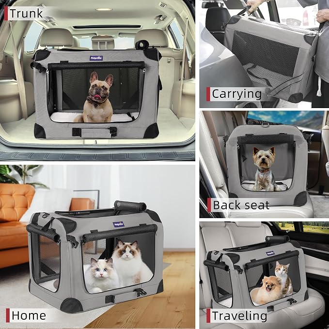 Petprsco Large Cat Carrier for 2 Cats/Small Dogs 24"x17"x17" for Car Travel | Soft Pet Carrier for Large Cats & Small/Medium Dogs, Includes Warm Blanket, Foldable Bowl & Washable Pad, for Long Car Trips