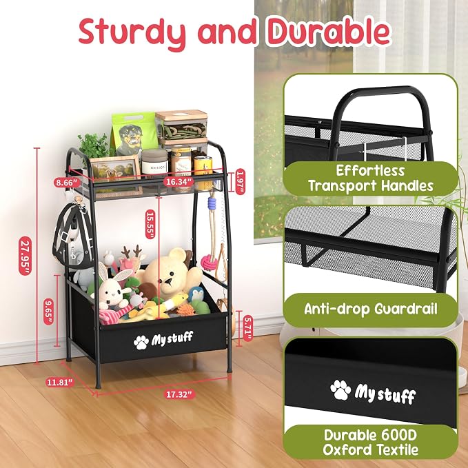 Kaiferty Medium Dog Toy basket, Toy Box for Dogs, Pet Toys Bin Dog Metal Wire Basket for Toys, Food Storage, Storage Organizer Chest Storage, Toy Box for Living Room Area (Black)