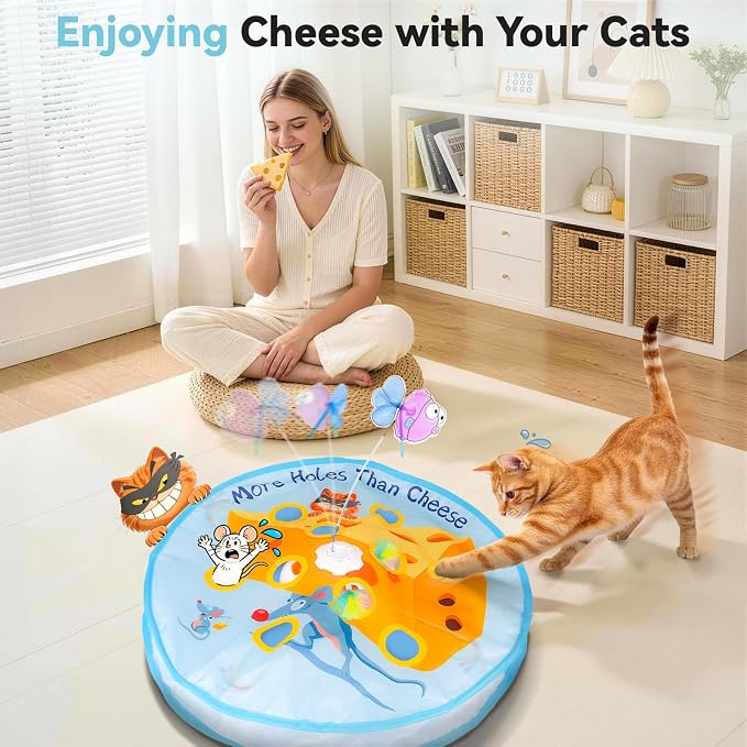 ORSDA Interactive Cat Toys for Indoor Cats, 5-in-1 Hide and Seek Kitten Toys, Interactive Automatic Rechargeable Electric,Whack-A-Mole Exercise Kicker Toy for Indoor Cats